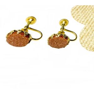 Vintage Oval Goldstone clip on earrings